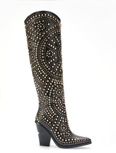 TEXAS-BLACK WESTERN BOOT Fall Party Knee-high Moto Boots, Western Style Leather Knee-high Boots For Party, Fall Party Platform Boots With Studs, Fall Party Studs Platform Boots, Snip Toe Heeled Boots With Stacked Heel For Party, Party Heeled Boots With Stacked Heel And Snip Toe, Western Style Knee-high Party Heeled Boots, Western Style Knee-high Heeled Boots For Party, Fall Embellished Snip Toe Boots