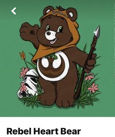 a cartoon bear with a hat holding a spear