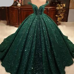 Hot Appliques Ball Gown Dark Green Wedding Dress Sequin Quinceanera Dress sold by MychicDress. Shop more products from MychicDress on Storenvy, the home of independent small businesses all over the world. Dark Green Wedding Dress, Dark Green Quinceanera Dresses, Robes Quinceanera, Green Wedding Dress, Green Quinceanera Dresses, Green Ball Gown, Dark Green Wedding, Sequin Ball Gown, Sweet 15 Dresses