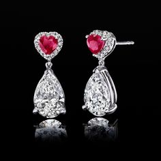 Ross-Simons - 3.00ct t. w. Lab Grown Diamond Heart Drop Earrings, .70ct t. w. Rubies. An RS exclusive. Treat yourself to a unique blend of lab-grown diamonds and mined precious gemstones at an incredible value. Our radiant drop earrings feature glamorous 2.91 ct. t. w. pear-shaped lab-grown diamond drops that suspend from fiery .70 ct. t. w. heart-shaped ruby tops haloed in more petite lab-grown diamond accents. Finely crafted in polished 14kt white gold. Lab-grown diamonds are identical to mine Luxury Diamond Earrings For Valentine's Day Formal, Valentine's Day Heart Cut Diamond Earrings For Formal Occasions, Brilliant Cut Earrings For Valentine's Day Formal Occasion, Brilliant Cut Earrings For Valentine's Day Formal, Formal Valentine's Day Diamond Cut Earrings, Ruby Top, Fine Jewelery, Heart Drop Earrings, Diamond Drops