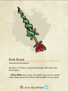 the rose blade is shown in an old - fashioned style card game, with instructions for how to use it