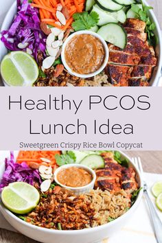 A colorful salad that's a Sweetgreen crispy rice bowl copycat recipe on a plate. Sweetgreen Crispy Rice, Crispy Rice Bowl, Cycle Nutrition, Spicy Cashew Dressing, Rice Bowls Healthy, Cashew Dressing, Spicy Cashews, Seasoned Rice Vinegar, Rice Bowls Recipes