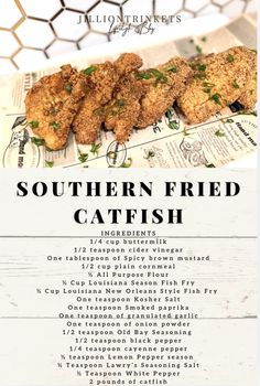 the menu for southern fried catfish