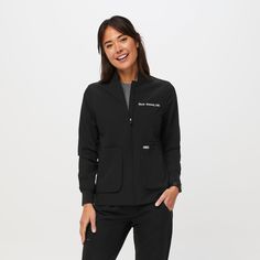 Official FIGS® Outerwear. Get Free Shipping On Orders $50+! Figs Jacket, Collar Model, Black Fig, Scrubs Uniform, Figs Scrubs, Scrub Jackets, Princess Seams, Top Graphic Tees, Scrub Pants