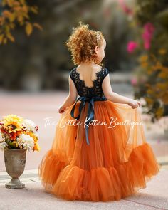 Black Flower Girl Dress, Burnt Orange Flower Girl Dress, Flower Girl Dress, Black Wedding Dress, Halloween Wedding, Fall Flower Girl Dress - Etsy Wedding Dress Aesthetic Vintage, Wedding Dresses Orange, Halloween Wedding Dresses, Wedding Flower Girls, Wedding Dress Aesthetic, Black Flower Girl Dress, Rustic Flower Girl Dress, Dresses Orange