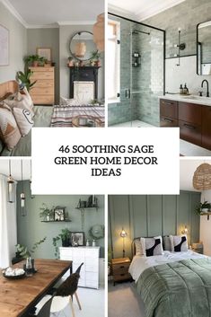 four different photos with the words 4 soothing sage green home decor ideas