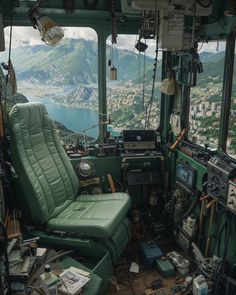 the inside of an airplane with many electronics