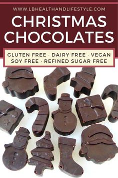 christmas chocolates with the text gluten free dairy - free vegan soy free