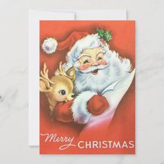 an old fashioned christmas card with santa and reindeer