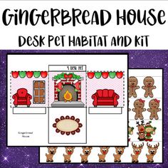 the gingerbread house desk pet habitat and kit is shown in front of a purple background