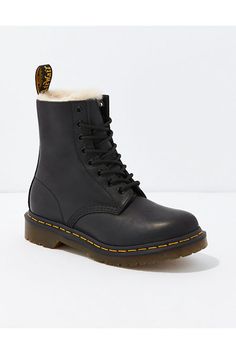 Atlas leather upper/Faux fur lining/AirWair sole/Visible yellow stitching/Scripted heel loop/Not eligible for promotions | Only ships within the USA Dr Martens Womens, Fur Lined Boots, Mid Calf Boots, Dr. Martens Boots, Dr. Martens, Boot Shoes Women, Mid Calf, Winter Wonderland, Combat Boots