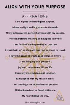 an affirmation poem with the words, i am aligned with my higher purpose