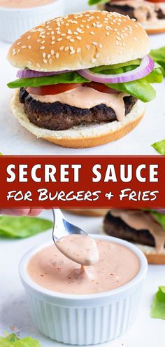 a hamburger with lettuce, tomato and onion on it is being held by a fork