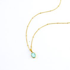 This dainty oval cut birthstone pendant is sure to catch the light and the attention of your friends! The stone is beautifully faceted and bezel set in 925 sterling silver or plated with either 18k vermeil gold or 18k rose gold. It's the perfect worn on it's own or layered with other necklaces!Gemstone is 5mm x 7mm.Please note that this pendant is handmade and there may be some slight variations from listing photo.Available in:• YELLOW 18K VERMEIL GOLD. • ROSE 18K VERMEIL GOLD.• BRIGHT STERLING Necklaces Gemstone, Chalcedony Necklace, Aquamarine Necklace, Aqua Chalcedony, Oval Earring, March Birthstone, Bezel Pendant, Birthstone Pendant, Matching Rings