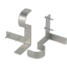 two stainless steel brackets on a white background