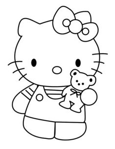 a hello kitty holding a teddy bear in her arms coloring page for kids to color