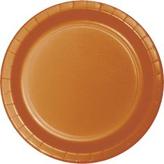 an orange paper plate on a white background