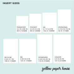 the size and measurements for an inset sizes poster