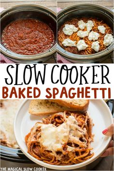 slow cooker baked spaghetti is an easy and delicious meal