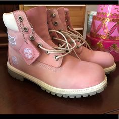 Pink Timberland Boots In Good Condition Size Women’s 7 Pink Round Toe Boots, Pink Leather Sole Round Toe Boots, Pink Boots With Leather Sole And Round Toe, Casual Pink Timberland Boots, Pink Round Toe Boots With Leather Sole, Pink Timberland Boots, Pink Timberlands, Cute Nike Shoes, Timberlands Shoes