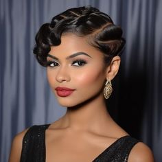 Step into the glamour of the past with versatile finger waves that offer a vintage touchThis timeless hairstyle celebrates the elegance of finger wavesproviding a versatile and sophisticated look with a nod to classic Hollywood glamourThe versatile finger waves with a vintage touch are perfect for special occasions or everyday wearadding a touch of timeless beauty to your style. Short Short Hairstyles, Short Hairstyles For Black Women, Hype Hair, Dry Curly Hair, Short Hair Images, Short Box Braids, Bridal Hair Inspiration, Finger Waves, Classic Hairstyles