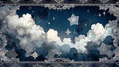 the sky is filled with clouds and stars