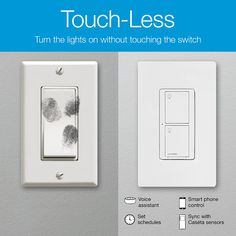 the light switch is white and has two finger prints on it