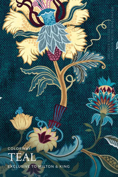 an illustration of flowers and leaves on a blue background with the words, teal