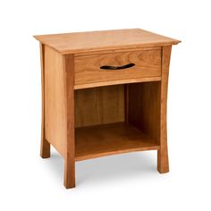 a wooden night stand with one drawer open