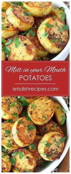 potatoes with herbs and parsley in a white bowl