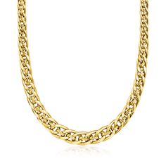 Ross-Simons - 14kt Yellow Gold Graduated Multi-Oval and Curb-Link Necklace. 18". Treat yourself to a classic luxury. This bold style is handcrafted with luscious oval and curb links that glitter along the neckline. The timeless design is so versatile, you'll never want to take it off. Graduates from 1/4" to 3/8" wide. Lobster clasp, 14kt yellow gold multi-oval and curb-link necklace. Classic Oval Pendant Chain Necklace For Formal Occasions, Luxury Oval Chain Necklace With Polished Finish, Classic Oval Gold Chain Necklace, Classic Oval Gold Chain Jewelry, Gold Oval Necklace With Curb Chain, Formal Oval Figaro Chain Jewelry, Fine Jewelery, Bold Style, Link Necklace