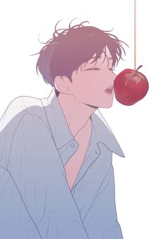 a person with an apple hanging from their head