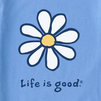 a blue t - shirt with a white flower on it that says life is good