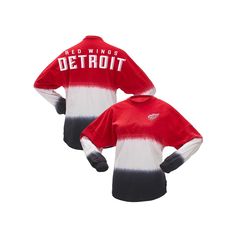 The Women's Fanatics Branded Red/Black Detroit Red Wings Ombre Long Sleeve T-Shirt is the perfect way to show your support for the Detroit Red Wings. With its low-puff screen-print graphics and crew-neck collar, this shirt is both stylish and comfortable. The dropped shoulders, ribbed collar, and sleeve cuffs add a touch of sophistication, while the rounded hem provides a flattering fit. Made from soft cotton, this shirt is perfect for any occasion, whether you're cheering on the Red Wings at th Detroit Red Wings, Red Wings, Neck Collar, Womens Clothing Tops, Long Sleeve Tshirt, Screen Printing, Black And Red, Crew Neck, Tops & Tees