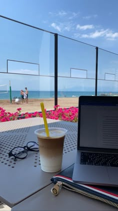 Studying, beach, goals , coffee Work From Beach Aesthetic, Studying On The Beach Aesthetic, Working From Beach, Working On Beach, Remote Work Aesthetic Vision Board, Studying At The Beach, Study On The Beach, Vanilla Girl Summer, Girl Business Ideas