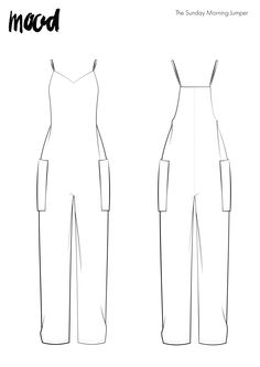 the front and back view of a jumpsuit sewing pattern