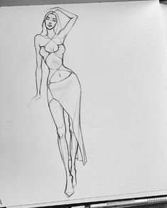 a pencil drawing of a woman in a bathing suit