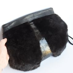 Vintage Rare Dark Mink Purse/Wristlet That Is Also A Muff/Handwarmer. Snakeskin Trim That Adorns The Front And Back In One Continuous Strip. Satin Lined Inside The Muff And Inside The The Zipper Compartment Purse As Well. This Is In Near Mint Condition, The Lining Is Practically Flawless Just One Little Tear On Inside Pocket, Not The Lining...On The Pocket, Approx. 1". Otherwise Would Be Like New. Approx. 10-12" Wide, 10" High, 3" Deep When Laying Flat. Comes From A Smoke Free Home. Trim Color, Vintage Bags, Hand Warmers, Snake Skin, Leather Trims, Inside Pocket, Mint Condition, Vintage Black, Black And Brown