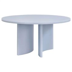 a white table with an oval top and two curved legs, on a white background