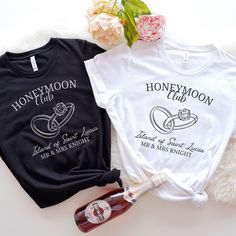 ⚡Celebrate your newlywed bliss with our enchanting Custom Mr and Mrs Shirts, the perfect addition to your honeymoon wardrobe! These Just Married Shirts are not just any ordinary tees; they are a wearable testament to your love story. Designed in the spirit of the exclusive Honeymoon Cocktail Club, each shirt is a chic nod to those cozy, sun-soaked afternoons and enchanting evenings spent sipping cocktails by the shore. Crafted with the finest materials, our shirts promise both comfort and durability. The soft, breathable fabric ensures you stay comfortable whether you're exploring exotic locales or simply unwinding together. Available in a range of sizes, these shirts are tailored to fit you perfectly. We understand that your honeymoon is as unique as your love, which is why we offer custo Honeymoon Shirts Matching Funny, Mr And Mrs Shirts, Just Married Shirts, Mrs Shirts, Honeymoon Wardrobe, Hubby Wifey Shirts, Gifts Husband, Wifey Shirt, Couples Shirts