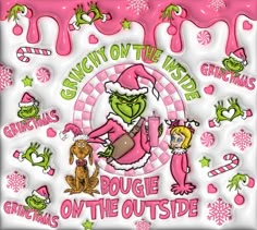 the grinch on the visit poster is pink and green