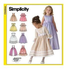 the children's dress pattern is shown in two different colors and sizes, including one with