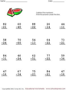 the worksheet for addition to two digit numbers with watermelon slices on it