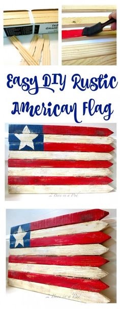 an american flag made out of wooden planks with the words easy diy rustic american flag