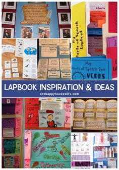 a collage of pictures with the words lapbook inspiration and ideas written on them