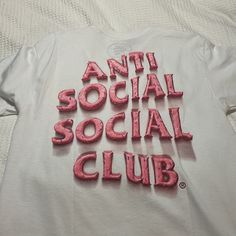 Anti Social Social Club Ice Cream Social Tshirt Size M White With Pink Ice Cream And Sprinkle Logo White Crew Neck T-shirt With Lettering, Casual Tops With Lettering For Streetwear, Casual Streetwear Tops With Lettering, White Lettering T-shirt For Spring, White Spring T-shirt With Lettering, White Casual T-shirt With Lettering, White Lettering T-shirt For Streetwear, White T-shirt With Lettering For Streetwear, White Short Sleeve T-shirt With Lettering