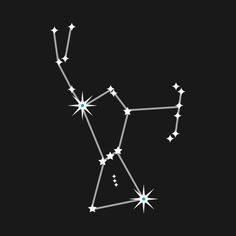 the zodiac sign sagitus is shown in white on a black background with stars