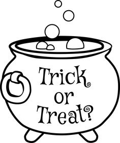 a black and white image with the words trick or treat? in front of a caulder filled with bubbles