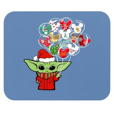 a star wars yoda with balloons in the shape of santa hats