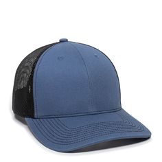 Outdoor Cap Ultimate Trucker Cap - SLATE/BLACK - ONE SIZE | Outdoor Cap Ultimate Trucker in Slate/black | Mesh Outdoor Cap, Blue Camouflage, Mesh Hat, Popular Colors, Fitted Caps, Black Mesh, Wholesale Clothing, Metal Buckles, Moisture Wicking Fabric